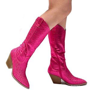 Weeboo Chunky Heel Rhinestone Western Cowboy Boots
